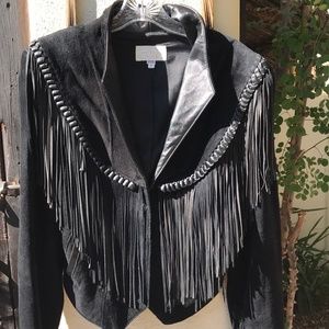 Black suede and leather trim lined blazer